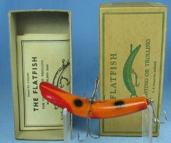 Vintage Helin FLATFISH Fishing Lure - Vintage Wood Tackle with Original Box - sporting