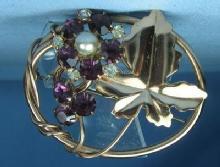 Jewelry Amethyst and Rhinestone Copper Brooch - Vintage Estate Jewelry antique