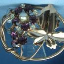 Jewelry Amethyst and Rhinestone Copper Brooch - Vintage Estate Jewelry antique