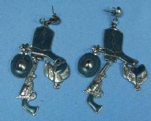 old Vintage Western Earrings - Enameled BOOT Cowboy HAT SADDLE & PISTOL Costume Jewelry