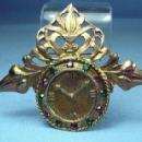 old Amethyst & Emerald CLOCK Brooch - Vintage Estate Jewelry