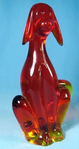 VIKING GLASS Amberina DOG Figurine - Vintage Viking Glass
