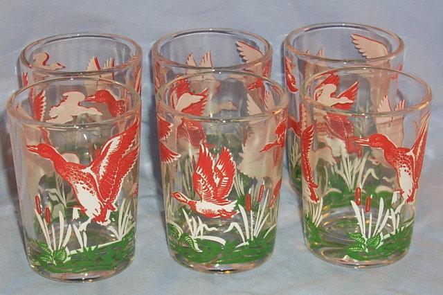 Six DUCK Juice Glasses - Sporting