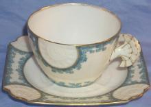 LIMOGES Shell Shaped Handle Porcelain Cup and Saucer Set