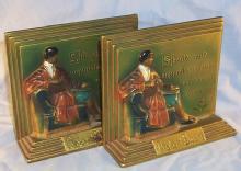 Robert Burns AULD LANG SYNE Polychromed Cast Metal Bookends - Metalware