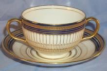 ROYAL DOULTON Porcelain Cobalt/Gold TIFFANY & COMPANY Cream Soup Cup and Saucer