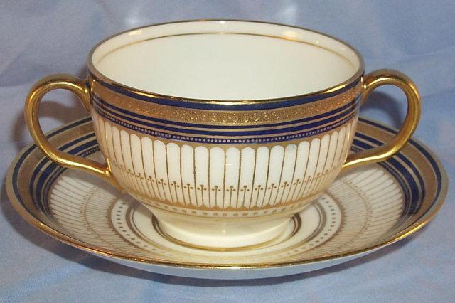ROYAL DOULTON Porcelain Cobalt/Gold TIFFANY & COMPANY Cream Soup Cup and Saucer