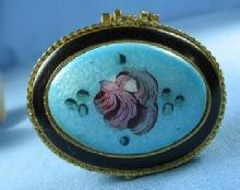 old Hand Painted PILL BOX Guilloche Style Enamel- Vintage Jewelry or Purse Accessory