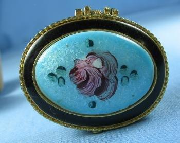 old Hand Painted PILL BOX Guilloche Style Enamel- Vintage Jewelry or Purse Accessory