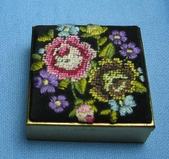 old Hand Painted PILL BOX Guilloche Style Enamel- Vintage Jewelry or Purse Accessory