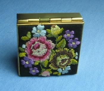 old Needlepoint PILL BOX - Vintage Jewelry or Purse Accessory