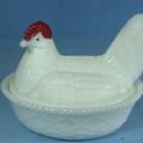 old Milk Glass HEN on NEST - Vintage Antique Covered Box