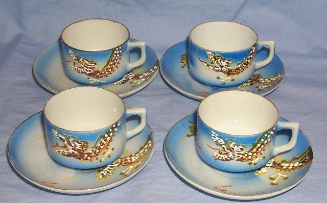 4 Occupied Japan Porcelain DRAGONWARE Demitasse Cup and Saucer Sets