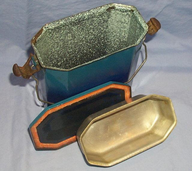 Turquoise French Graniteware Lunch Pail - Metalware
