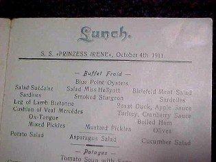 1911 Cruise Menu Norddeutscher Lloyd, Bremen - Advertising