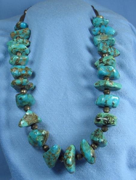 Native American Indian Turquoise & Silver Necklace - Antique Ethnographic Jewelry