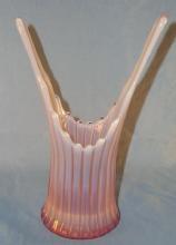 Beautiful Pink Opalescent Ribbed Art Glass Vase