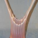 Beautiful Pink Opalescent Ribbed Art Glass Vase