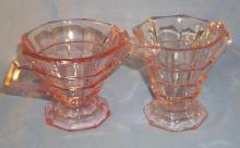 Pink TEAROOM Depression Glass Creamer & Sugar