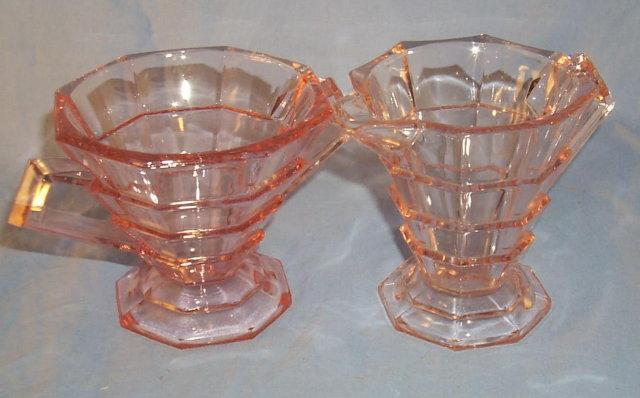 Pink TEAROOM Depression Glass Creamer & Sugar
