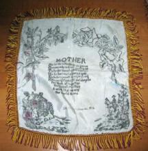 antique WWII Fringed MOTHER Pillow Cover - Vintage Poem Verse Love