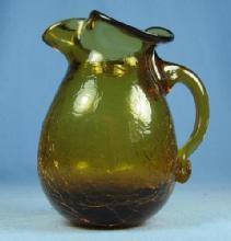 old Vintage Antique Hand Blown CRACKLE Glass Pitcher