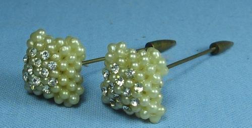 Jewelry Faux Pearl Cluster & Rhinestone HATPIN Pair - Vintage ART DECO Jewelry