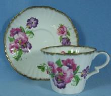 Royal Standard Pottery Ribbed PANSY Bone China Cup & Saucer - Antique Porcelain