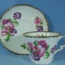 Royal Standard Pottery Ribbed PANSY Bone China Cup & Saucer - Antique Porcelain