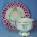 Porcelain PINK LUSTRE luster Pierced Rim Cup & Saucer