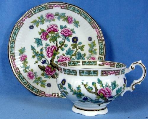 Pottery Elizabethan Melon Shape Ribbed Cup & Saucer Indian Tree - Vintage porcelain