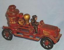 Cast Iron Red Toy Firetruck Older Repro