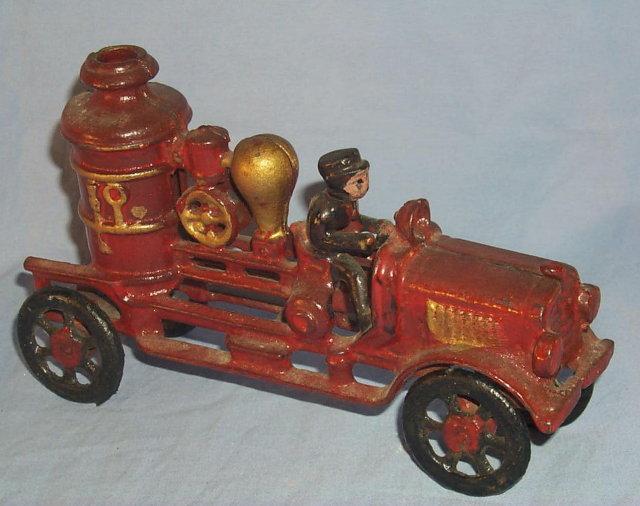 Cast Iron Red Toy Firetruck Older Repro