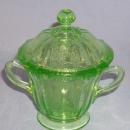 Green PARROT Depression Glass Sugar with Cover