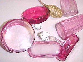 Cranberry Dresser Set - Glass