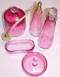 Cranberry Dresser Set - Glass