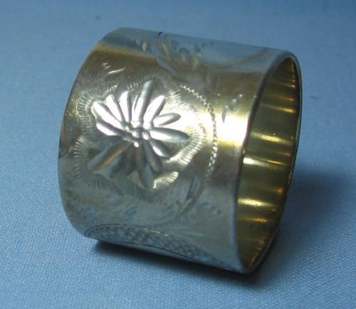 vintage Victorian Silver Napkin Ring - Fancy Tooled Etched