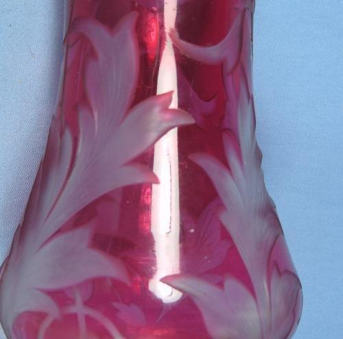 Moser Cranberry Cameo Cut to Clear Art Glass Vase - Antique Victorian