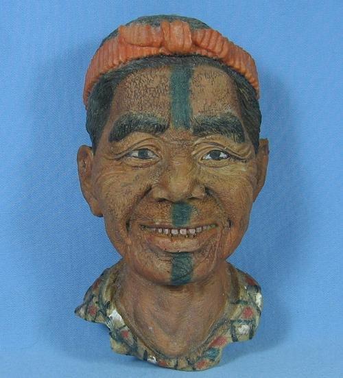 old Bosson Pottery type NATIVE CHIEF Figural FACE Wall Hanging - misc