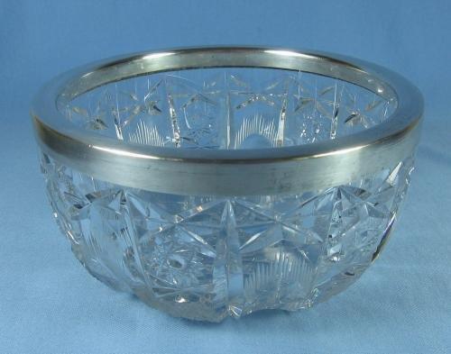 CUT GLASS Bowl with Silver Rim