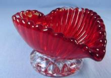 ITALIAN ART GLASS Red HEART Shaped Art Glass Dish