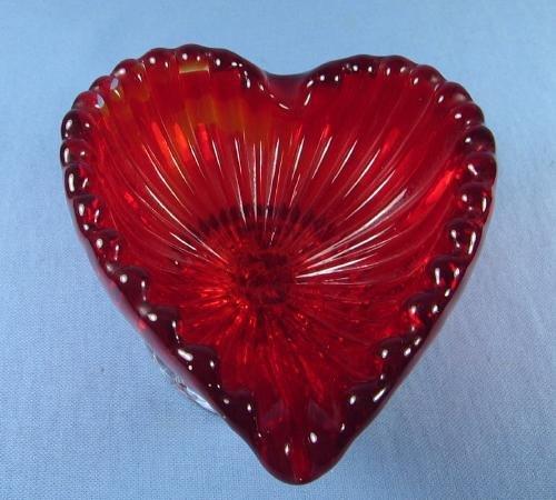 ITALIAN ART GLASS Red HEART Shaped Art Glass Dish