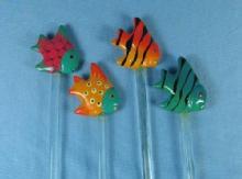 Glass TROPICAL FISH Stirrers Swizzle Stick Group