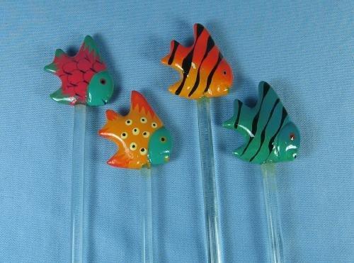TROPICAL FISH Stirrers Glass Swizzle Stick Group