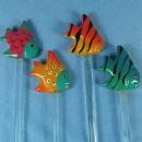 Glass TROPICAL FISH Stirrers Swizzle Stick Group