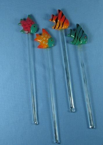 TROPICAL FISH Stirrers Glass Swizzle Stick Group