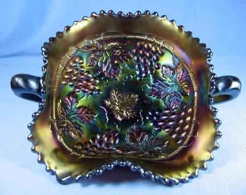 Northwood Carnival Glass Grape and Cable ~ Amethyst 2 Handle Nappy