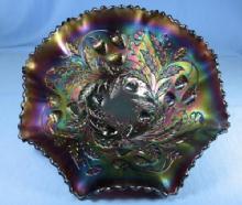CARNIVAL GLASS ~ Northwood STRAWBERRY Amethyst Carnival Glass Bowl by Northwood