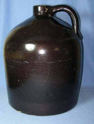 Pottery Stoneware Whiskey MOONSHINE Jug - Large Bennington Brown Crock Antique Primitive