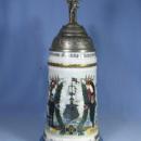Stein German Lithograph Military Stein - Sailor & Flag Finial - Antique Porcelain